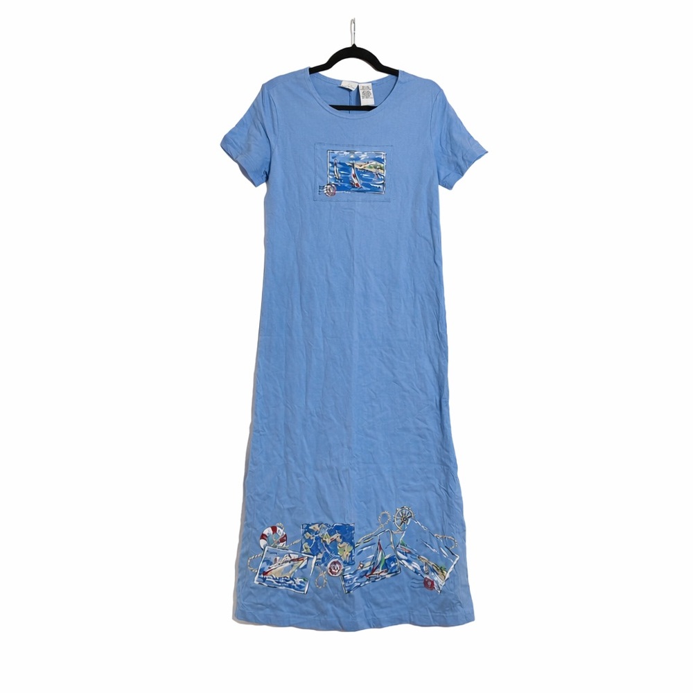 Vintage Y2K Bobbie Brooks Light Blue Nautical Summer Beach Boat Day Dress